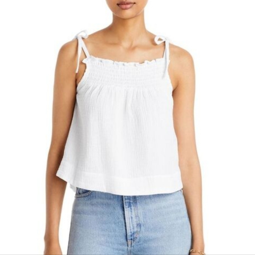 NWOT WOMEN'S WHITE AQUA CRINKLE GAUZE TIE TANK TOP SHIRT $58 BLOOMINGDALE'S